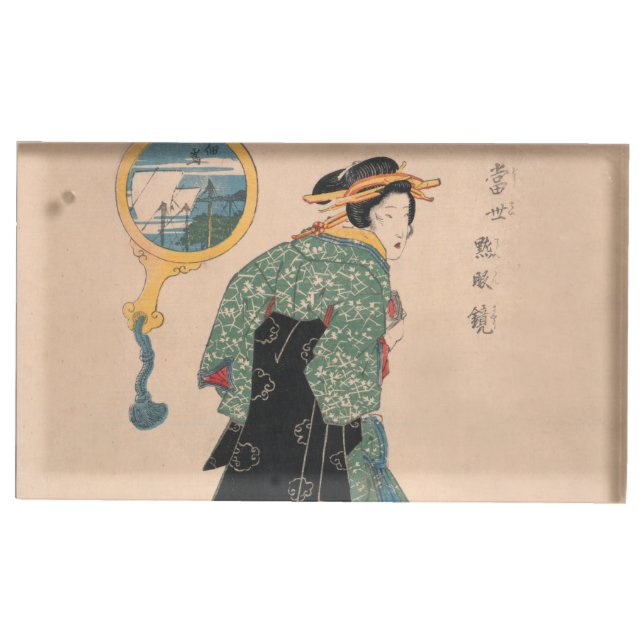Japanese Kimono Woman: Ukiyo-e Woodblock Print  Place Card Holder (Front)