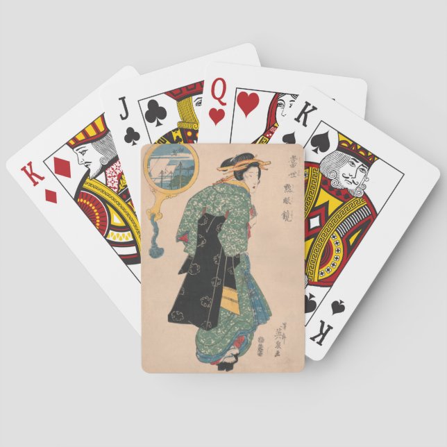 Japanese Kimono Woman: Ukiyo-e Woodblock Print  Poker Cards (Back)