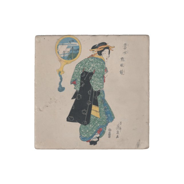 Japanese Kimono Woman: Ukiyo-e Woodblock Print  Stone Magnet (Fourth Magnet)