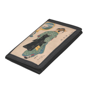 Japanese Kimono Woman: Ukiyo-e Woodblock Print Tri-fold Wallet