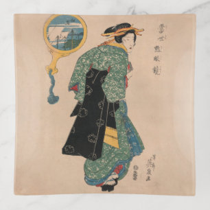 Japanese Kimono Woman: Ukiyo-e Woodblock Print  Trinket Tray