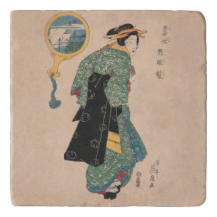 Japanese Kimono Woman: Ukiyo-e Woodblock Print Trivet