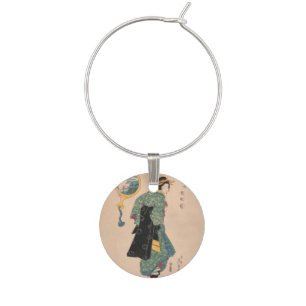 Japanese Kimono Woman: Ukiyo-e Woodblock Print  Wine Charm