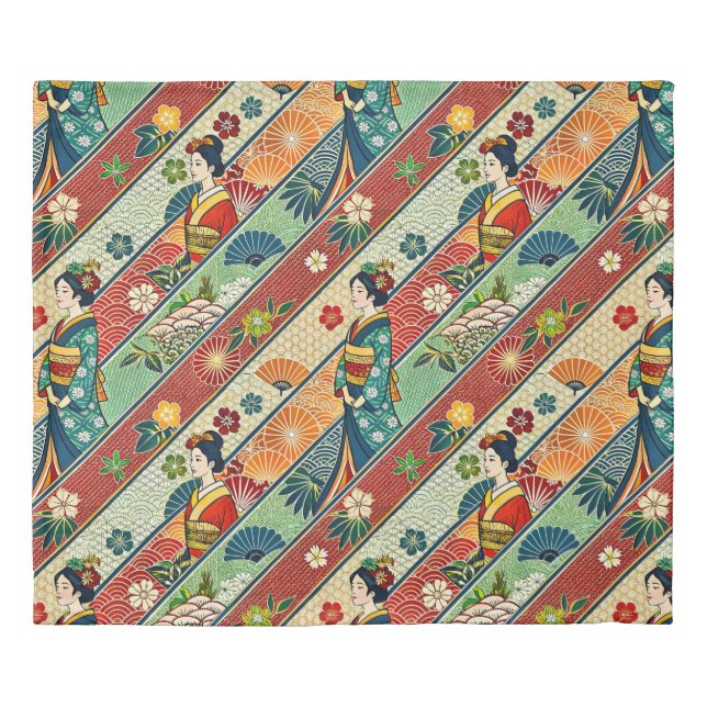 Japanese Kimono Worn Effect Duvet Cover (Front)
