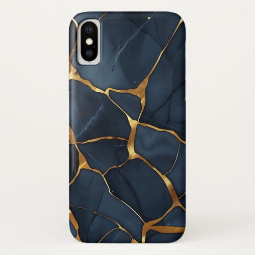 Japanese Kintsugi Dark Blue iPhone XS Case