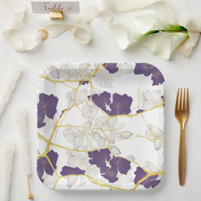 Japanese Kintsugi. Double-sided.  Paper Plates (Wedding)