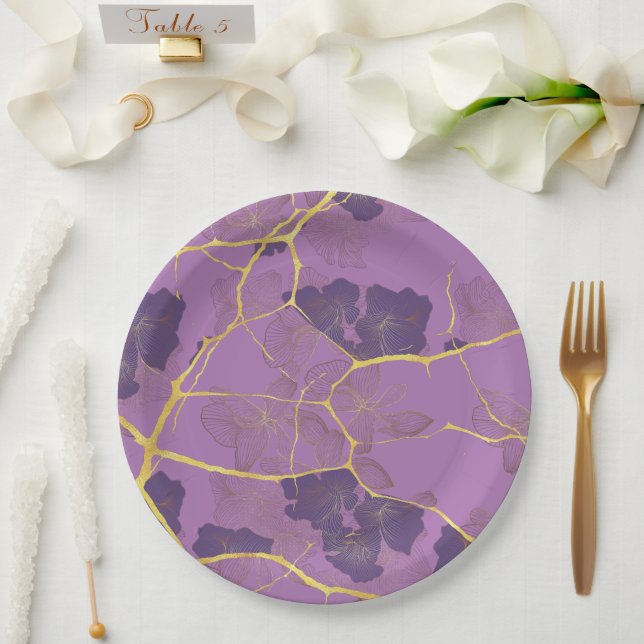Japanese Kintsugi. Double-sided.  Paper Plates (Wedding)