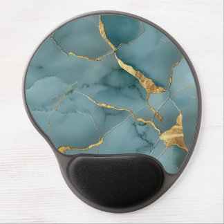 Japanese Kintsugi Turquoise & Gold Gel Mouse Pad