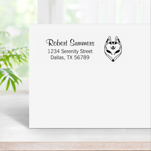 Japanese Kitsune Fox Mask Address 2 Rubber Stamp