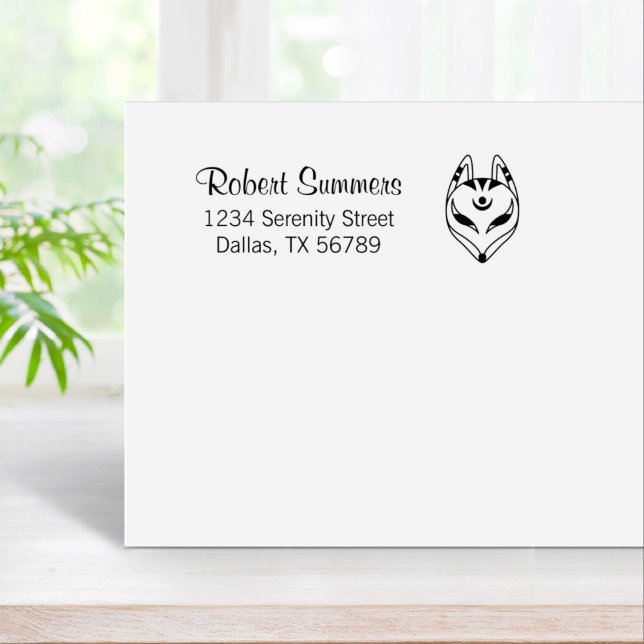 Japanese Kitsune Fox Mask Address 2 Rubber Stamp (Creator Uploaded)