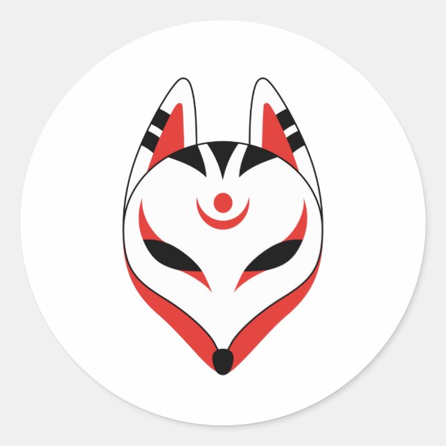 Japanese Kitsune Fox Mask Classic Round Sticker (Front)