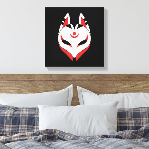 Japanese Kitsune Fox Mask on Black Canvas Print