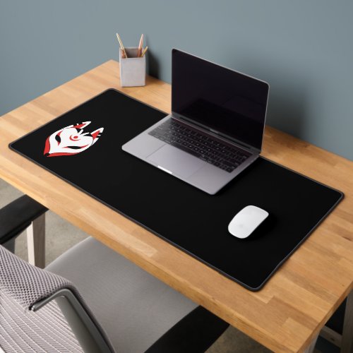 Japanese Kitsune Fox Mask on Black Desk Mat