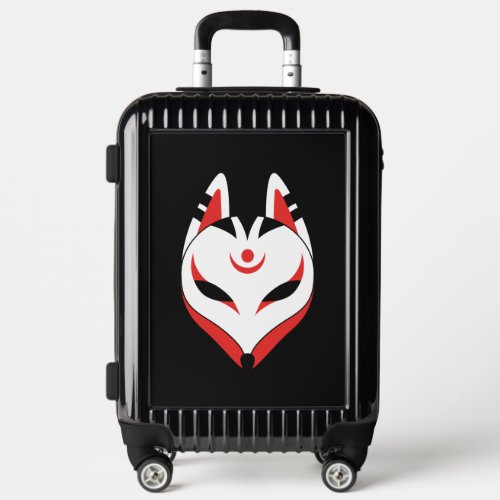 Japanese Kitsune Fox Mask on Black Luggage