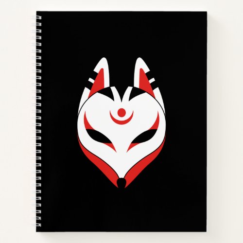 Japanese Kitsune Fox Mask on Black Notebook