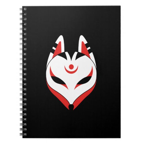 Japanese Kitsune Fox Mask on Black Notebook