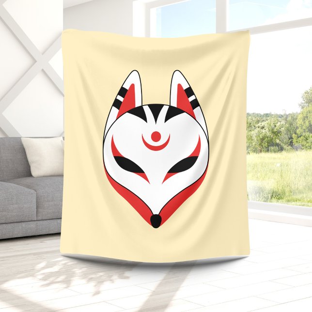 Japanese Kitsune Fox Mask on Yellow Fleece Blanket (Creator Uploaded)