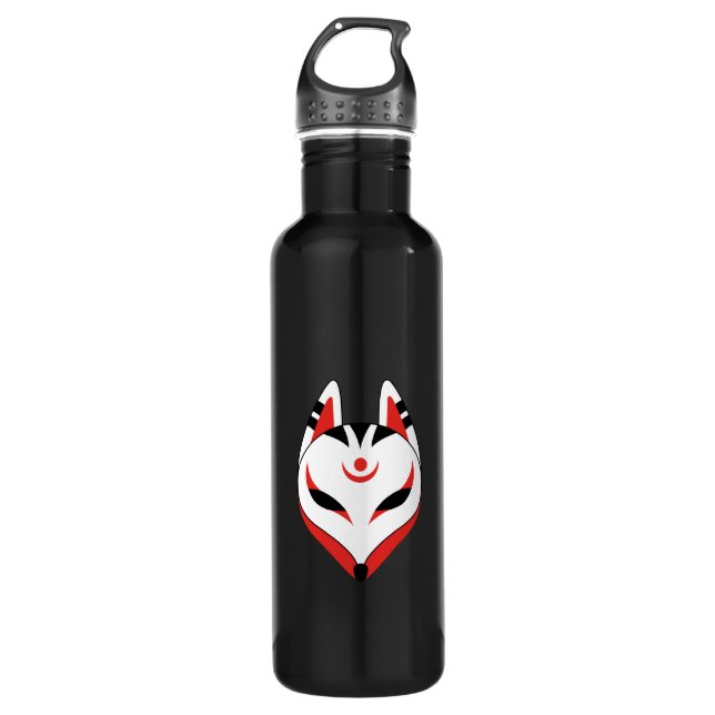 Japanese Kitsune Fox Mask Water Bottle (Front)