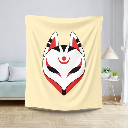 Japanese Kitsune Fox Mask Yellow Sherpa Blanket