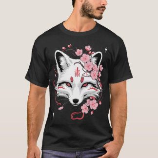 Japanese Kitsune White Fox Anime Kawaii Cherry T-Shirt