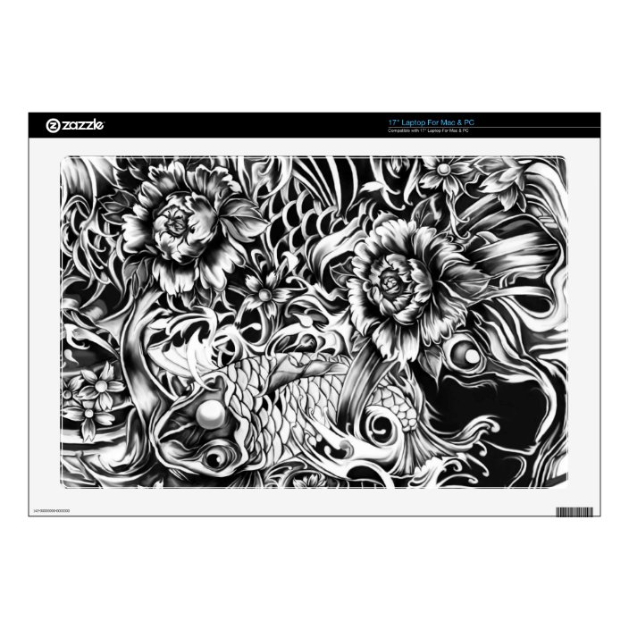 Japanese Koi And Lotus Flowers Tattoo Style Art Decals For 17 Laptops Zazzle Com