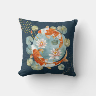Japanese Koi and Water Lily Pad Throw Pillow