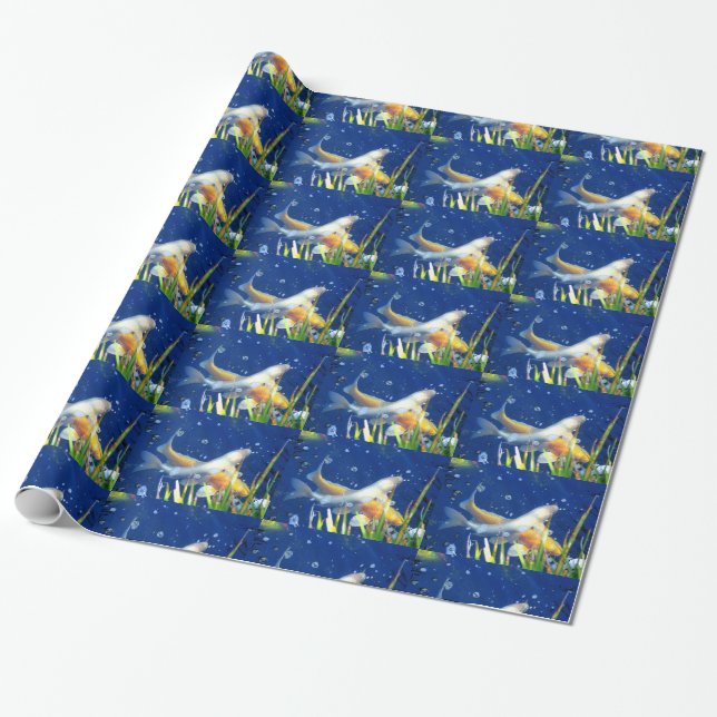 japanese koi carp blue paper (Unrolled)