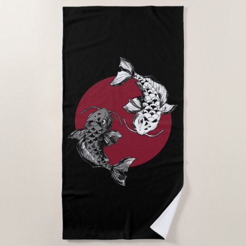 Japanese Koi Carp Circle Beach Towel