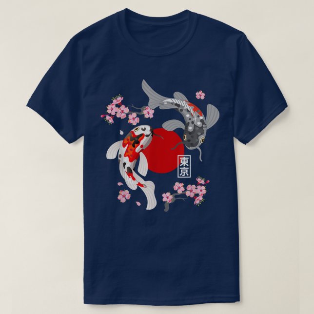 Japanese Koi Carp Fish Sakura Nishikigoi Fish Cher T-Shirt (Design Front)
