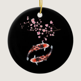 Japanese Koi Carp Nishikigoi Fish Cherry Blossoms Ceramic Ornament