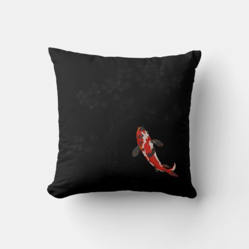 Japanese Koi Carp Nishikigoi Fish Cherry Blossoms Throw Pillow