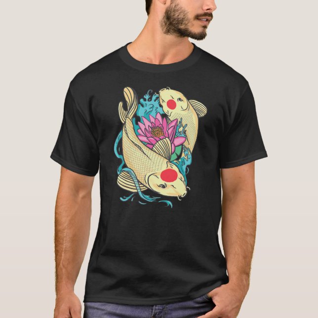 Japanese Koi Carp Nishikigoi Fish Lotus Flower  T-Shirt (Front)