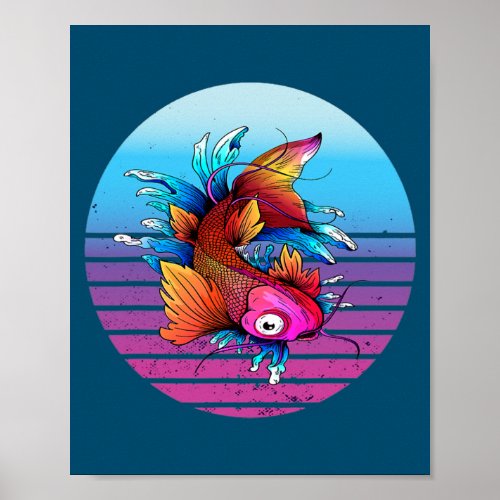 Japanese Koi Carp Waves Sakura Japanese Fish Poster