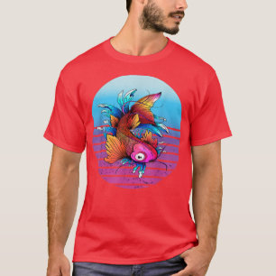 Japanese Koi Carp Waves Sakura Japanese Fish Retro T-Shirt