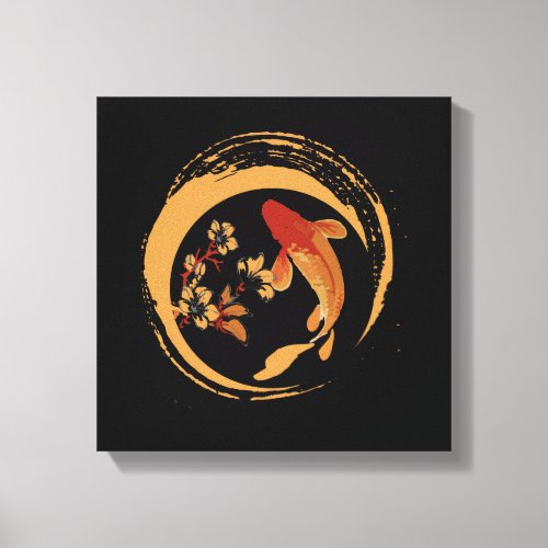 Japanese Koi Carp with Sakura Cherry Blossom Canvas Print