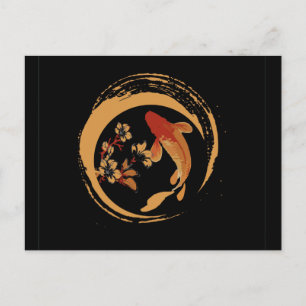 Japanese Koi Carp with Sakura Cherry Blossom Postcard