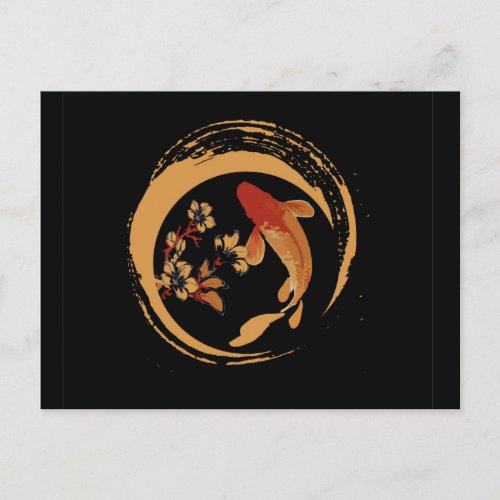 Japanese Koi Carp with Sakura Cherry Blossom Postcard