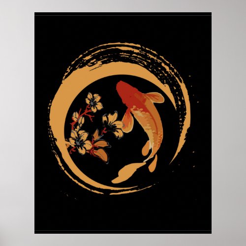 Japanese Koi Carp with Sakura Cherry Blossom Poster