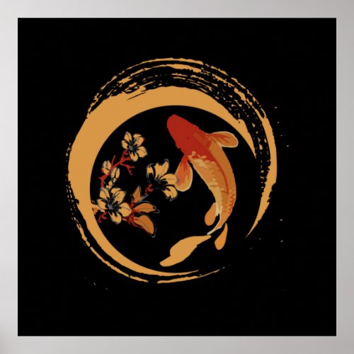 Japanese Koi Carp with Sakura Cherry Blossom Poster