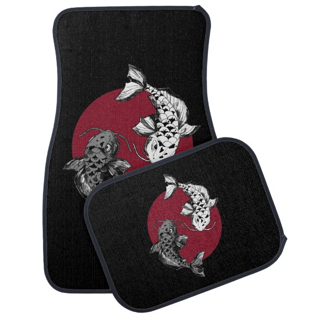 Japanese Koi Carps Fish Circle Car Floor Mat (Set)