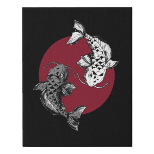 Japanese Koi Carps Fish Circle Faux Canvas Print