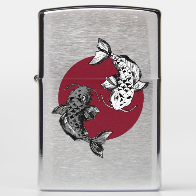 Japanese Koi Carps Fish Circle Zippo Lighter (Front)