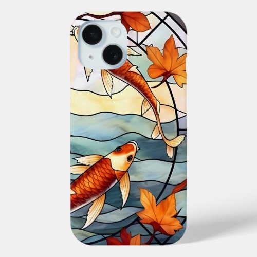 Japanese Koi Fish and Autumn Leaves iPhone 15 Case