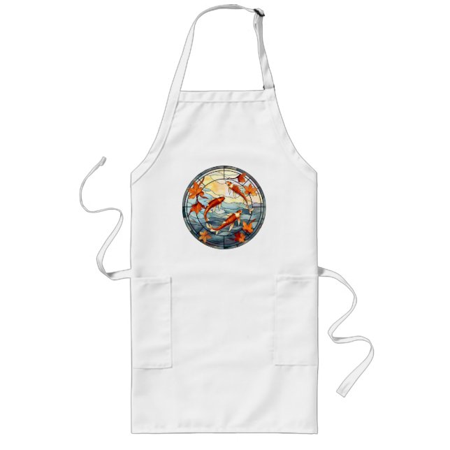 Japanese Koi Fish and Autumn Leaves Long Apron (Front)