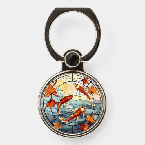 Japanese Koi Fish and Autumn Leaves Phone Ring Stand