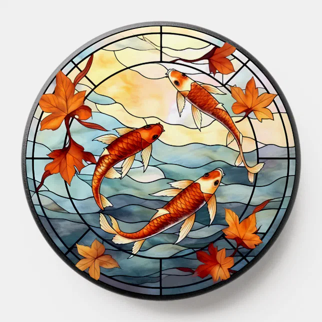 Japanese Koi Fish and Autumn Leaves PopSocket | Zazzle