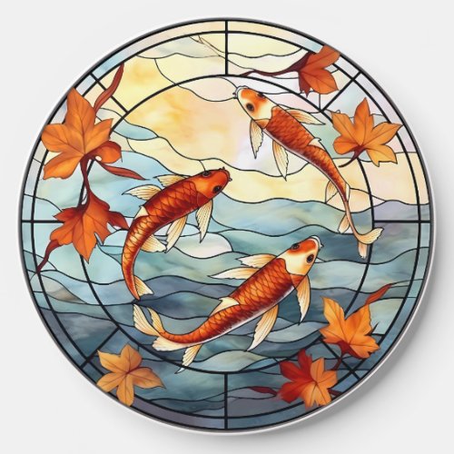 Japanese Koi Fish and Autumn Leaves Wireless Charger