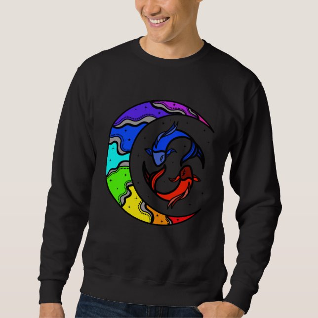 Japanese Koi Fish and Crescent Moon With Rainbow C Sweatshirt (Front)