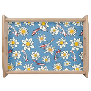 Japanese Koi Fish and Floral Pattern Serving Tray