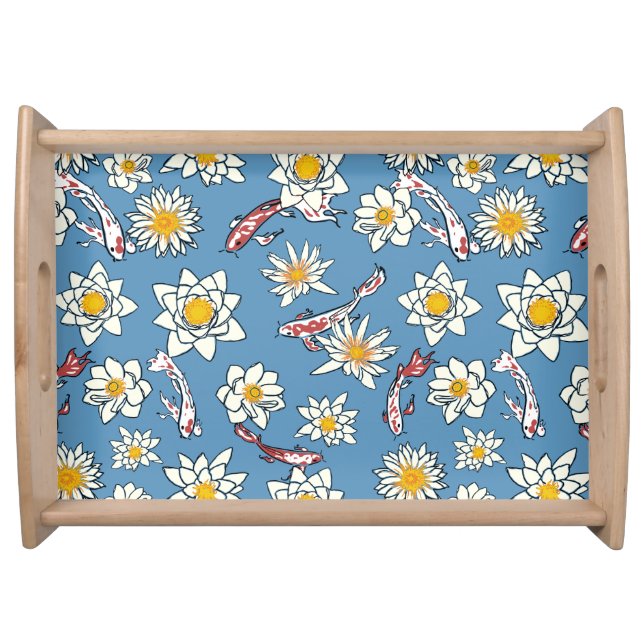Japanese Koi Fish and Floral Pattern Serving Tray (Front)